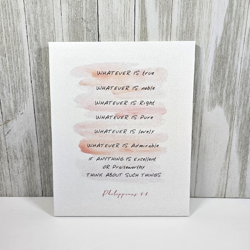 NEW Canvas Watercolor Art 10x8" Scripture Philippians 4:8